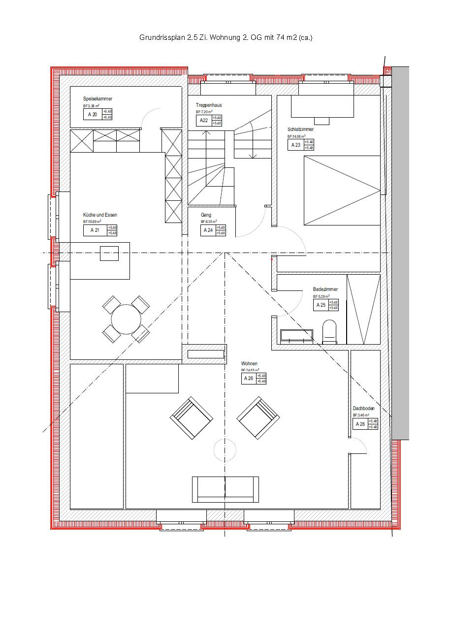 Grundrissplan 2.5 Zi. Wohnung 2. OG-20260831-134035 Hochwertige 2.5-Zimmer-Wohnung mit Cheminée und Panorama-Aussicht in Vaduz